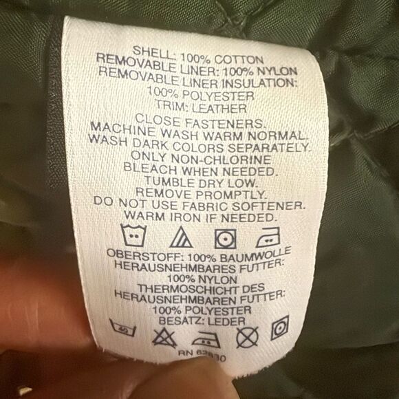 Lands' End Army Green Fisherman Core Chore/Barn Coat With Leather Collar - Picture 12 of 13